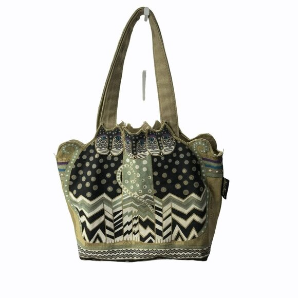 Laurel Burch 3 cat Canvas Tote shoulder Bag tan black white vintage 1990's Women - Picture 2 of 8